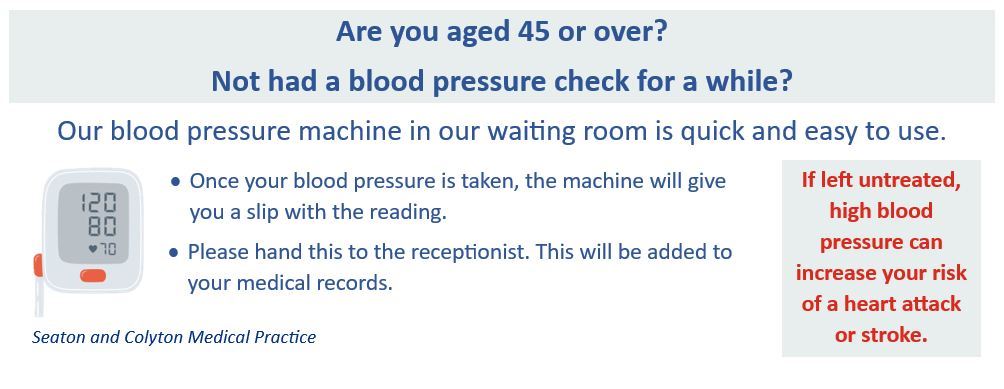 Not had a blood pressure check for awhile? use our machine in our waiting room